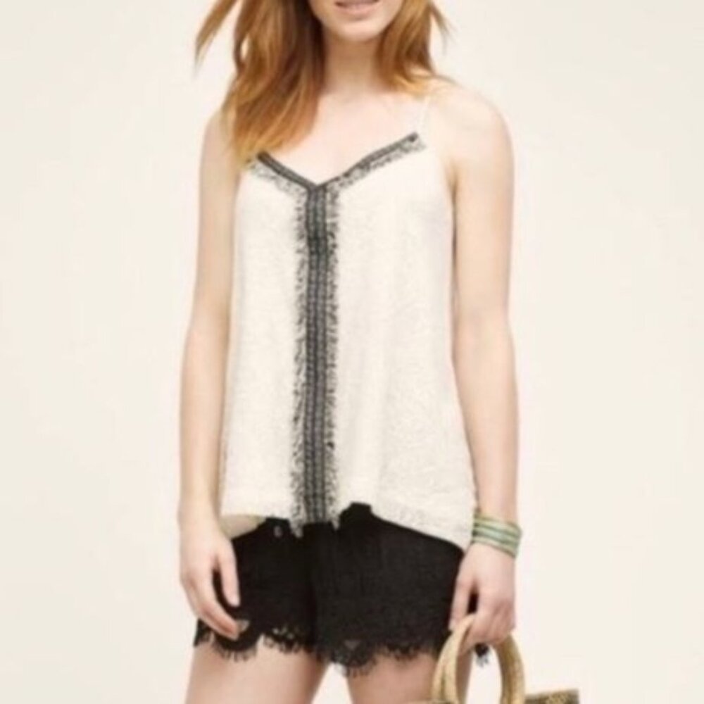 Akemi & Kin Anthropologie Tank Top Cream Bohemian Lace Frayed Trim Small